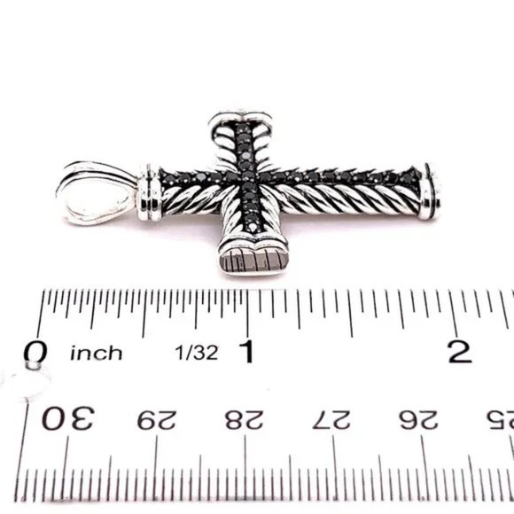 David Yurman Authentic Estate Black Diamond Chevron Silver Cross Pendant DY323 - Picture 3 of 8